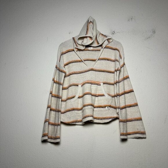 Billabong Tops - Billabong Hoodie Women S Beige Striped Orange Boho Pullover Flared Sleeves Y2K